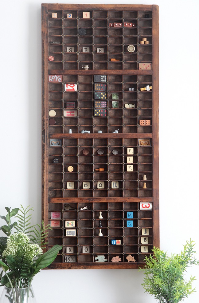 Old Letterpress printers tray used as a display for little quirky items and collectables