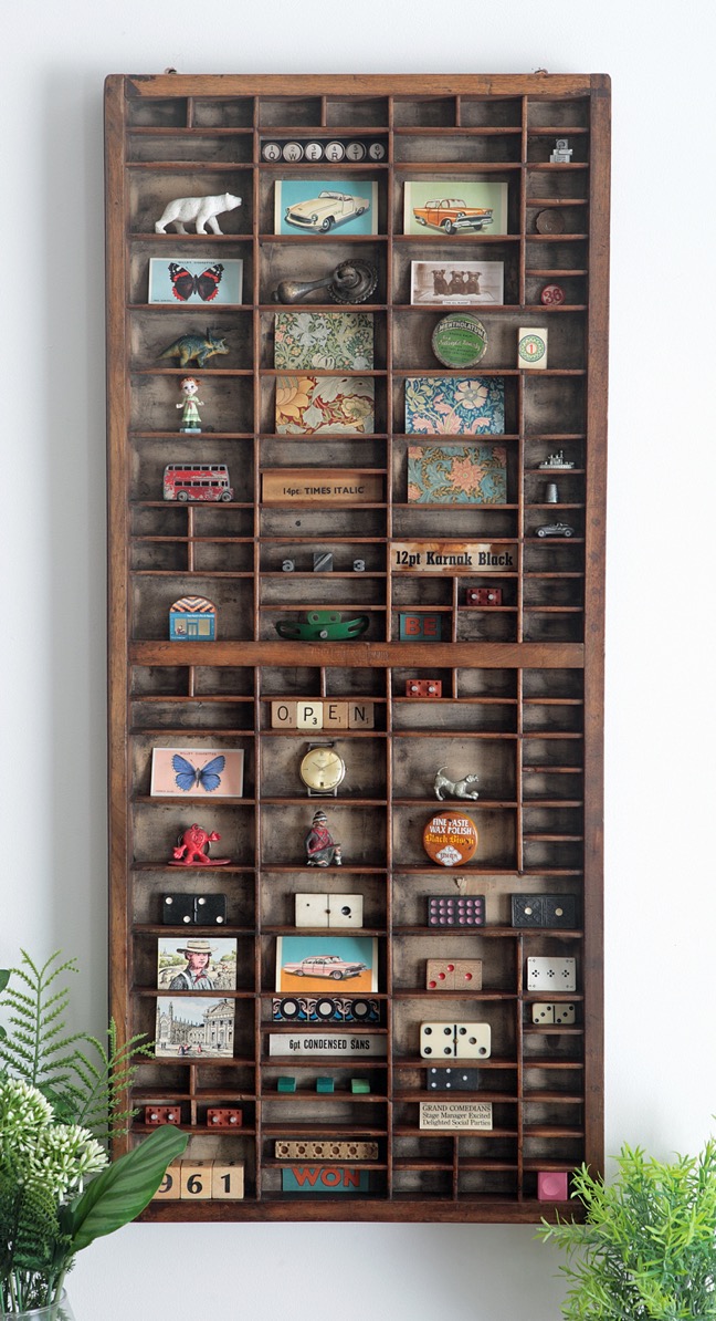 Old Letterpress printers tray used as a display for little quirky items and collectables