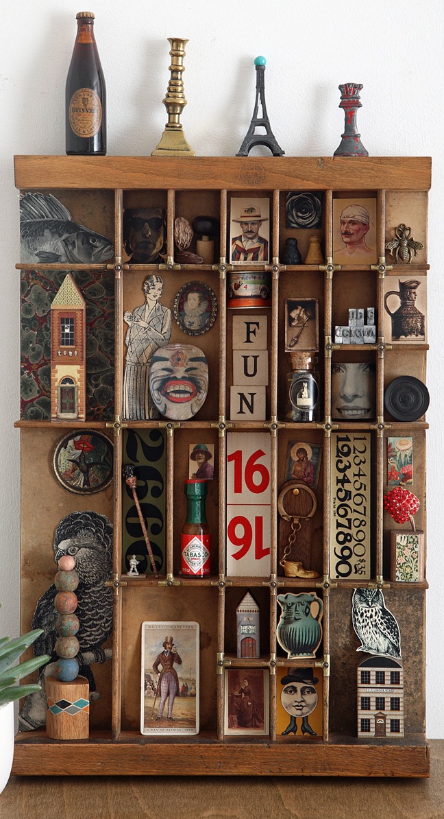 quirky assemblage of little vintage curios and hand made items
