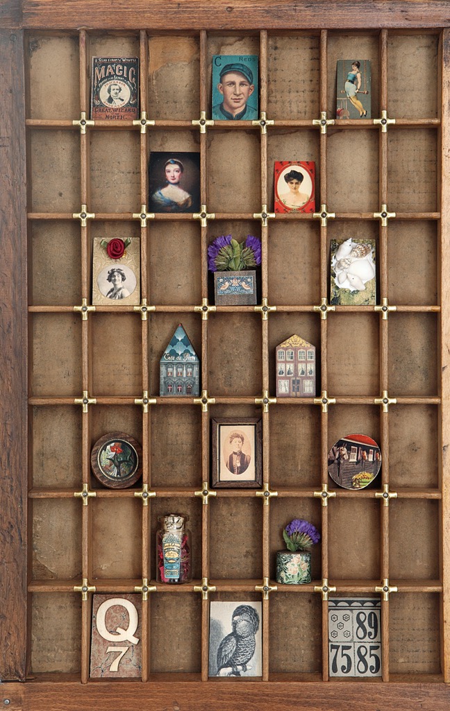 Re purposed printers tray drawer used to display little curios and vintage items