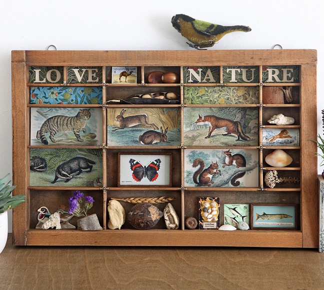 Love Nature themed printers tray artwork in old Hamilton Printers Type Case