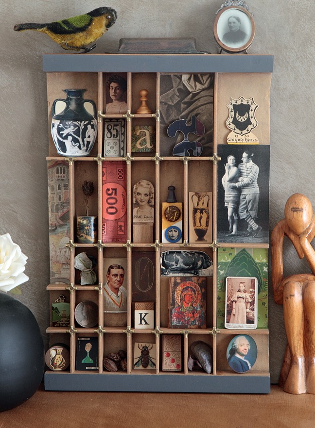 Great quirky cabinet of curios in a vintage letterpress printers type case