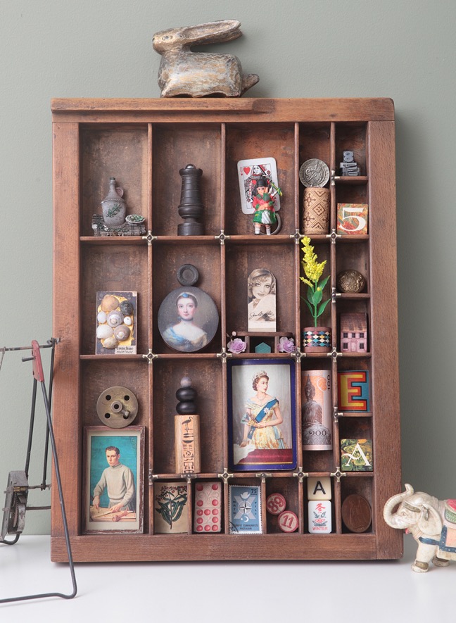 Great quirky cabinet of curios in an vintage letterpress printers type case