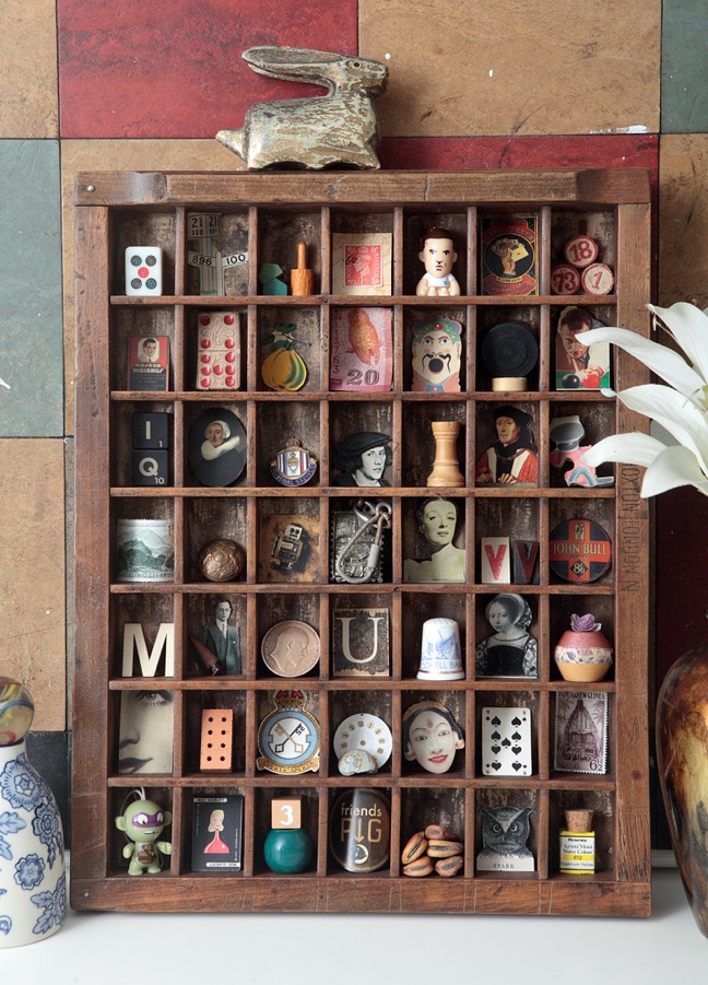 Great quirky cabinet of curios in an vintage letterpress printers type case