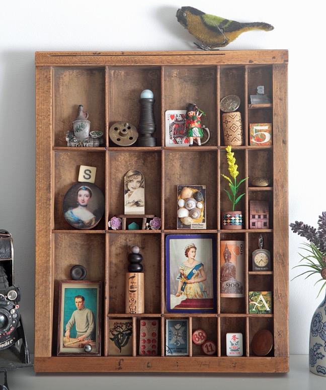 Great quirky cabinet of curios in an vintage letterpress printers type case