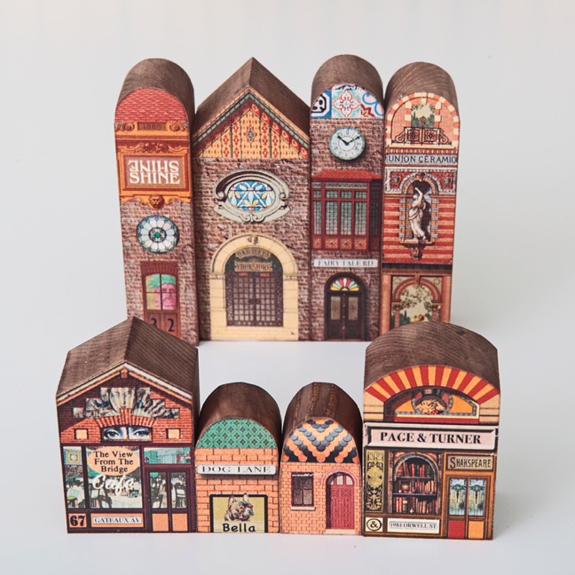 Little quirky wooden shops and buildings