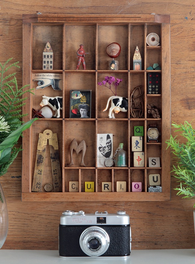 Old Letterpress printers tray used as a display for little quirky items and collectables