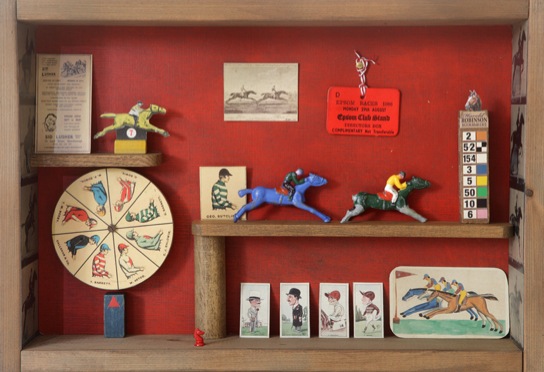 Shadow Box Assemblage Art Mixed Media Horse Racing Theme